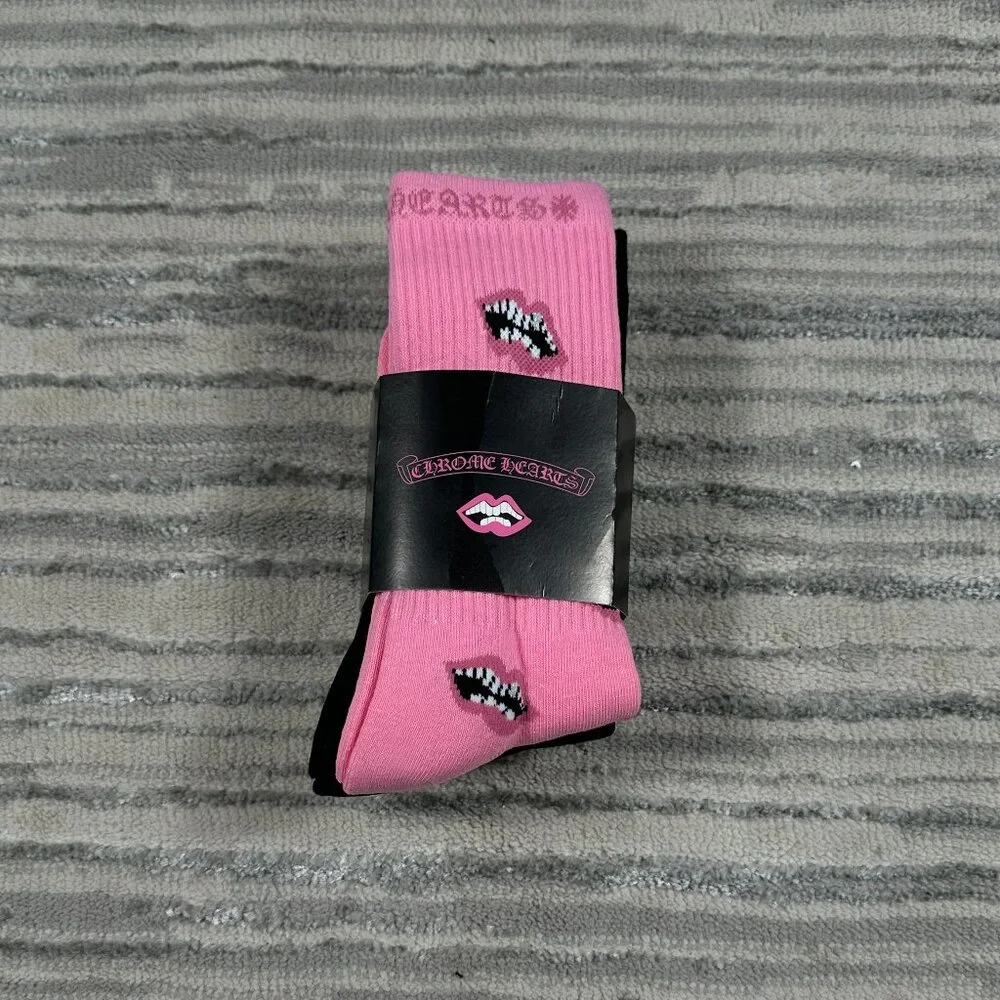 Chrome Hearts Chomper Socks 3 Pack Pink Black White One size